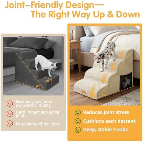 Topmart High Density Foam Dog Stairs 4 Tiers,Extra Wide Deep Pet Steps - Image 2