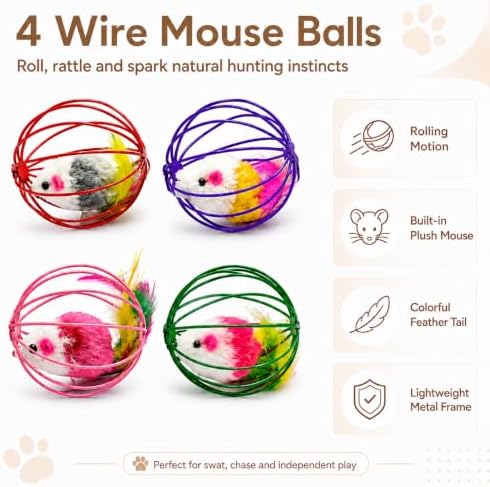 Cat Toys for Indoor Cats, 4 Wire Mesh Mice & 12 Colorful Springs - Image 4
