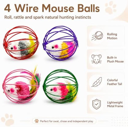 Cat Toys for Indoor Cats, 4 Wire Mesh Mice & 12 Colorful Springs - Image 4