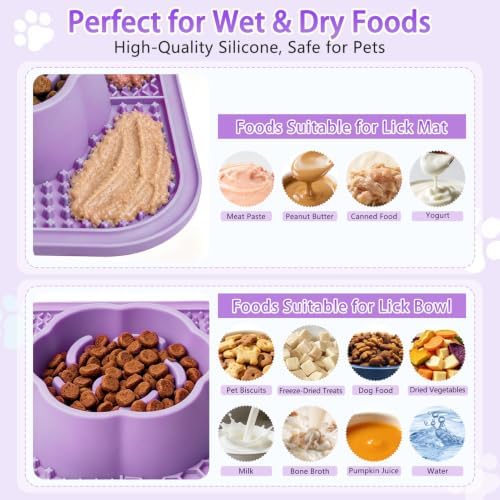 Slow Feeder Dog Bowls and Lick Mat for Dogs, Non-Slip Dog Bowl for Wet and Dry Food with Suction Cups for Slow Feeding & Anxiety Relief for Small to Large Dogs and Cats Purple - Image 3
