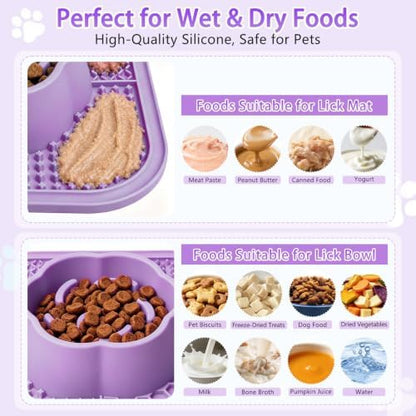 Slow Feeder Dog Bowls and Lick Mat for Dogs, Non-Slip Dog Bowl for Wet and Dry Food with Suction Cups for Slow Feeding & Anxiety Relief for Small to Large Dogs and Cats Purple - Image 3