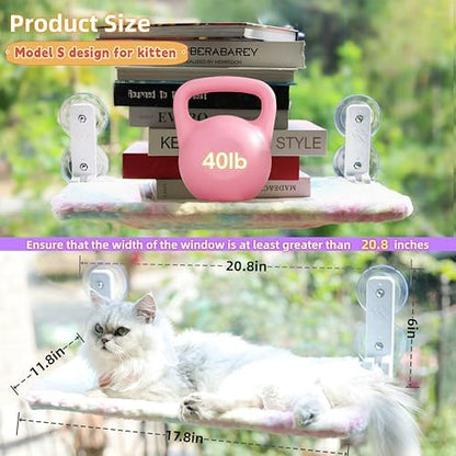 Foldable Cat Window Perch, Cordless Cat Hammock with Strong Suction Cups for Cats Inside, Gradient Color Shiny Fabric, Cute Pet Seat Bed for Kittens with Movable Toy Hooks (Small) - Image 2