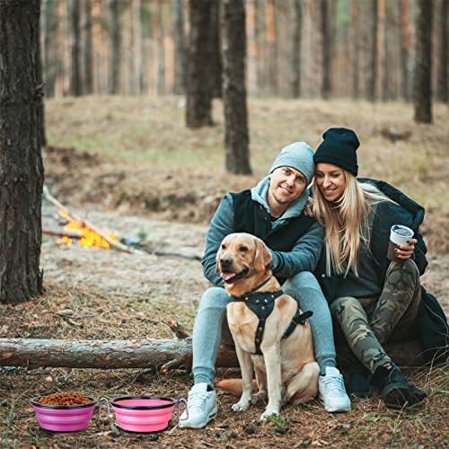 Dog Bowl Large Pet Collapsible Bowls, 2 Pack Collapsible Dog Water Bowls for Cats Dogs, Portable Pet Feeding Watering Dish for Walking Parking Traveling with 2 Carabiners (Large, Pink+Purple) - Image 2