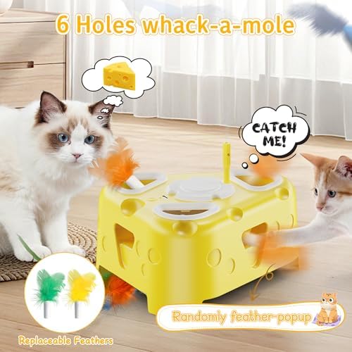 Automatic Cheese-Shaped Interactive Cat Toy – Flying Bird, 6-Hole Mole & Rotating Feather | USB Rechargeable Electronic Feather Toy for Indoor Adult Cats & Kittens, Relieves Boredom - Image 5
