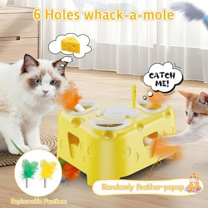Automatic Cheese-Shaped Interactive Cat Toy – Flying Bird, 6-Hole Mole & Rotating Feather | USB Rechargeable Electronic Feather Toy for Indoor Adult Cats & Kittens, Relieves Boredom - Image 5