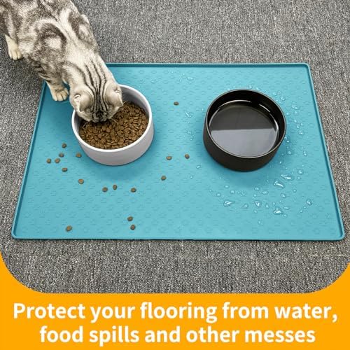 Ptlom Dog Food Mat Anti-Slip Pet Bowl Mats for Food and Water, High-Lips Pet Placemat Prevent Messy Spills to Floor, Waterproof Puppy Feeding Tray for Small, Medium Large Dogs Cats, Silicone - Image 6