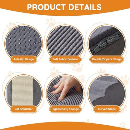 Ahpmeoa Dog Stairs for Small Dogs 11.8" H, Dog Ramp for Bed, 2-Step, Grey - Image 3