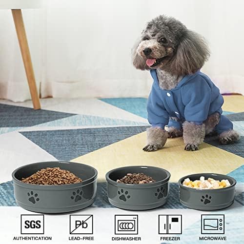 Sweejar Ceramic Dog Bowls with Paw Pattern, Dog Food Dish for Medium Dogs, Porcelain Pet Bowl for Water 35 Fl Oz (Gray) - Image 2