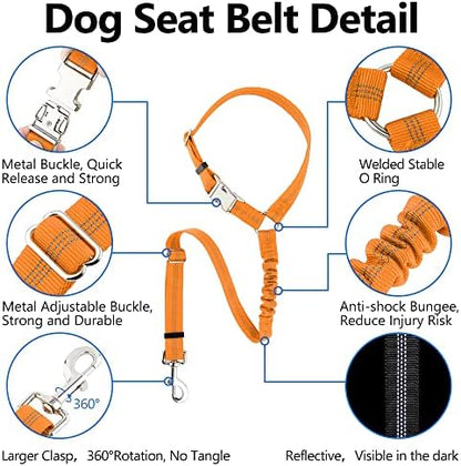 Plutus Pet Dog Seat Belt for Car Headrest, Reflective with Elastic Bungee - Image 2