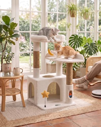 30" Kitten Cat Tower, Compact Beige Cat Tree with Condo & Perch - Image 5