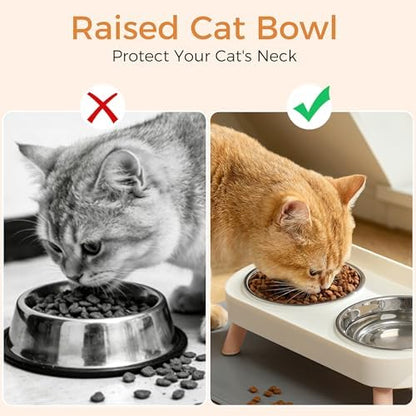 LoeJan Elevated Cat Bowls Set - Raised Cat Food and Water Bowl Set with Non Slip Stand - Pet Feeding Station with 2 Stainless Steel Bowls with Splash Proof Guard - Image 3