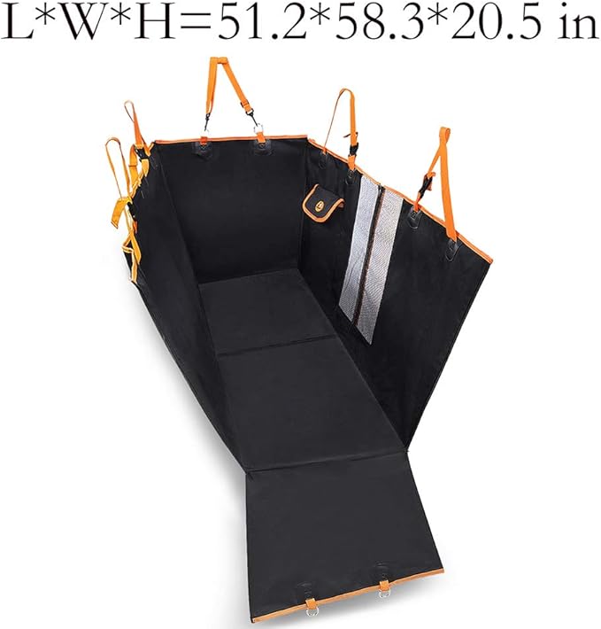 Dog Car Seat Cover, Convertible Dog Hammock Scratchproof Pet Car Seat Cover with Mesh Window, Storage Bag and Seat Belts, Durable Nonslip Dog Seat Cover for Cars Trucks SUVs (Black)
