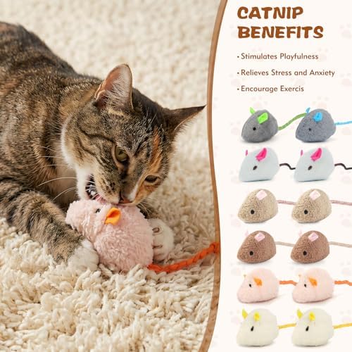 WRW Cat Mice Toys with Catnip for Indoor Cats, 12 Pcs, 7 Colors - Image 4