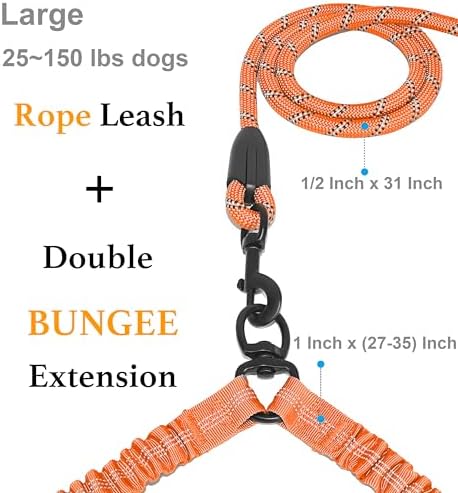 iYoShop Double Dog Leash, 360° Swivel, No Tangle, Large, 25-150 lbs, Orange - Image 2