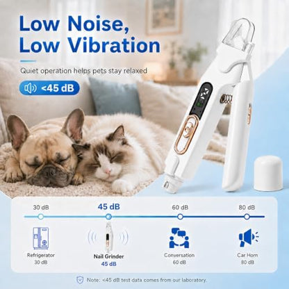 2-in-1 Dog Cat Nail Clippers & Grinder with LED Light, Pet Nail Trimmer with Splash Guard & Safety Lock, 2 Speeds USB Rechargeable Quiet Paw Nail Cutter for Large Medium Small Dogs Cats (White) - Image 6