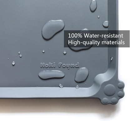 Hoki Found X-Large Silicone Non Slip Pet Dog Cat Bowl Mats - Waterproof Dog Cat Food Mats for Carpet - Gray