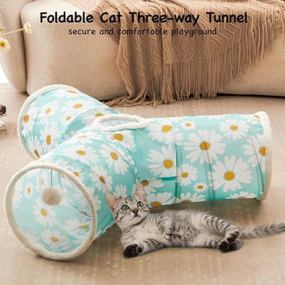Tempcore Cat Tunnel, 3-Way Collapsible Toy for Indoor Cats, Daisy Blue - Image 3