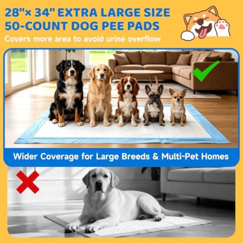 50-Pack Extra Large Super Absorbent Disposable Puppy Pads for Dogs,28x34in|Dog Training Pee Pads,6-Layer Leakproof Protection,Quick-Dry,Tear-Resistant, Odor Control,Suitable for All Breeds - Image 2