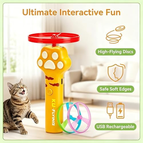 Cat Dog Launcher Toy, Rechargeable Interactive Pet Toy with LED Lights Cat Fetch Toys with 6 Flying Spinner Discs, 8pcs Cat Spring Toy, Adjustable Launch Control for Hunting Indoor Outdoor - Image 3