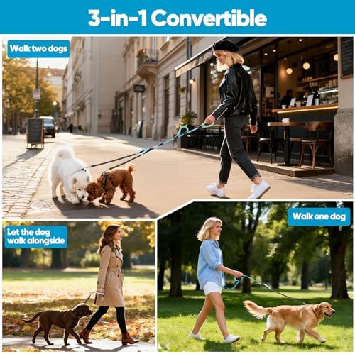 XiaZ Double Dog Leash for Two Dogs Perfect for Small Medium Dogs, 3/8”Blue - Image 4
