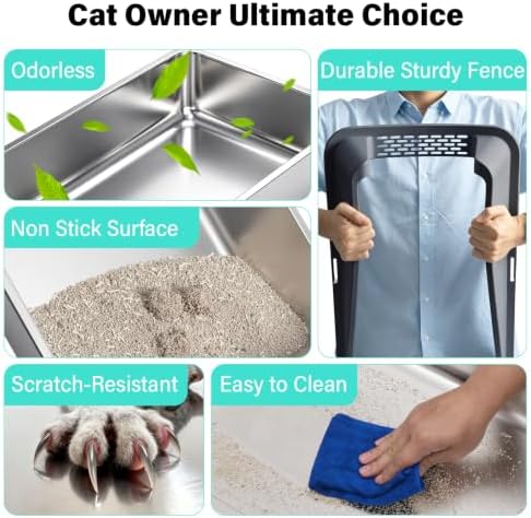 Stainless Steel Litter Box, XL Metal Litter Box with High Sides Lid, Extra Large Cat Litter Boxes for Big Cats, Anti-Urine Leakage, Never Absorbs Odors, Easy Cleaning, Non-Stick, Include Scoop and Mat - Image 7