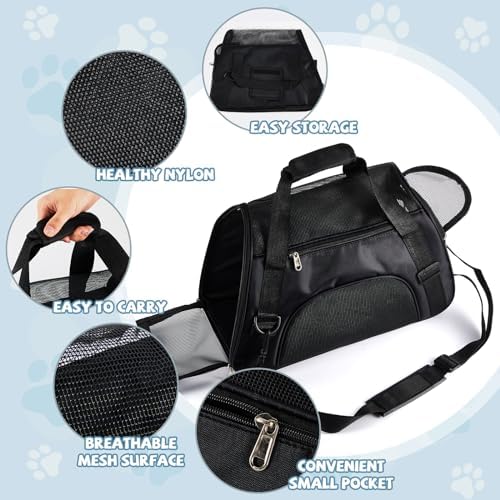 Sweetude 4 Pcs Cat Carrier Soft-Sided Pet Carrying Bag for Cat Under 13 Lbs, 16.9 x 11x 7.5 Inch, Portable Foldable Comfortable Bag for Small Pet Travel(Black, Gray) - Image 3