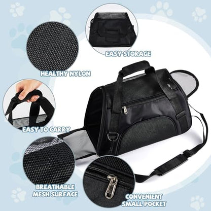 Sweetude 4 Pcs Cat Carrier Soft-Sided Pet Carrying Bag for Cat Under 13 Lbs, 16.9 x 11x 7.5 Inch, Portable Foldable Comfortable Bag for Small Pet Travel(Black, Gray) - Image 3