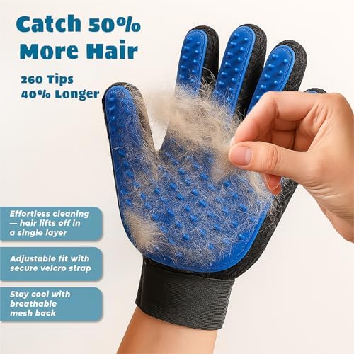 Pet Grooming Gloves – Efficient Dog & Cat Grooming Gloves 2-in-1 Deshedding Glove & Massage Mitt for Bathing, Washing & Shedding, Safe for Short/Long Hair – 2pcs (Blue) - Image 2