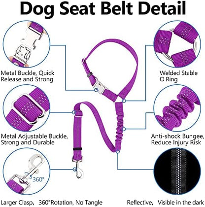Plutus Pet Dog Seat Belt for Car Headrest, Reflective with Elastic Bungee - Image 2