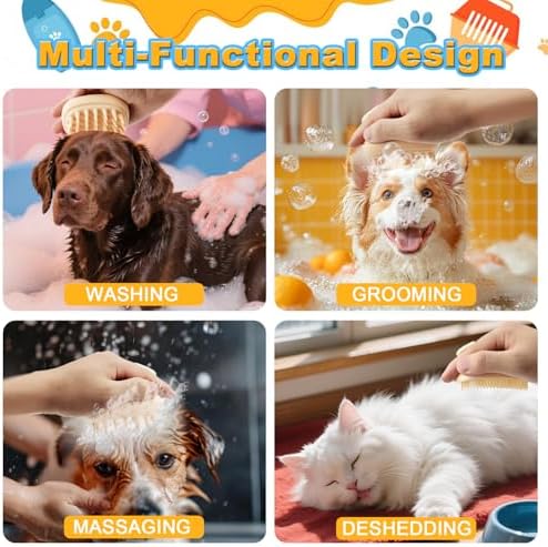 2-in-1 Dog Bath Brush for Grooming & Massage - Pet Silicone Brush for Long & Short Haired Dogs and Cats, Dog Scrubber for Bath, Rubber Curry Brush, Use Wet as Bath Brush or Dry for Grooming - Image 4