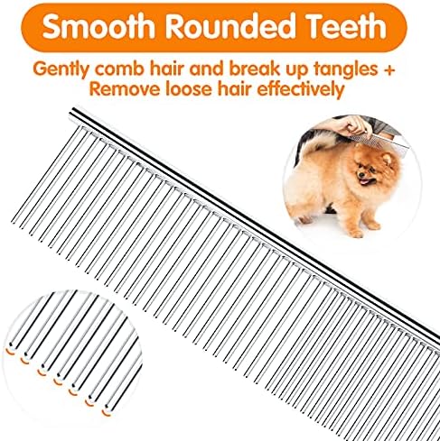 PETTOM Pet Steel Grooming Tool Poodle Finishing Butter Comb 7 1/2-inch L Silver Dog Combs with Rounded Ends Stainless Steel Teeth, Cat Comb for Removing Tangles and Knots - Image 3