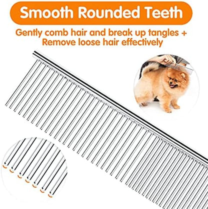 PETTOM Pet Steel Grooming Tool Poodle Finishing Butter Comb 7 1/2-inch L Silver Dog Combs with Rounded Ends Stainless Steel Teeth, Cat Comb for Removing Tangles and Knots - Image 3