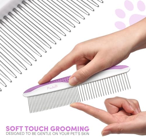 Poodle Pet Dog Combs for Grooming | 2 Pack | Stainless Steel Teeth Easily Remove Dirt | Proper Care Prevents Knots and Mats for Long and Short Haired Pets | Anti-Slip Comfort Grip Handle (Purple) - Image 3