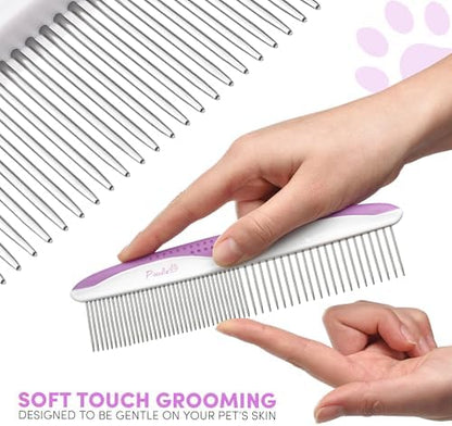 Poodle Pet Dog Combs for Grooming | 2 Pack | Stainless Steel Teeth Easily Remove Dirt | Proper Care Prevents Knots and Mats for Long and Short Haired Pets | Anti-Slip Comfort Grip Handle (Purple) - Image 3
