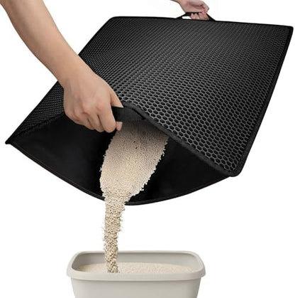 Conlun Cat litter Mat 30"x22", Large Honeycomb Double Layer Waterproof Trapping Waste for Kitty Litter Box, Easy Cleaning Soft on Paws Cat Matt on Floor, Black by Conlun