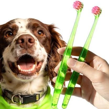 Dog Toothbrush for Medium and Large Dogs, 2pcs, Ultra Soft Bristle, Long-Lasting Handle, Pet Tooth Brush and Dog Dental Care Kit, Super Thin Bristle Gentle on Gum for Sensitive Pets, Green by UZENEY