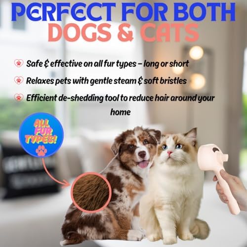 Pet Steam Brush for Cats Dogs, 3-in-1 Cat Grooming Tool with Water Spray and Quick Hair Release Button, Hair Removal Comb for Shedding, Steamy Brush (White) - Image 3