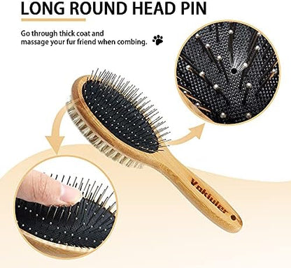 Dog Brush Cat Brush, Vokiuler Double Sided Bristle and Pin Pet Brush for Dog Grooming, Real Boar Bristle Shedding Brush with Bamboo Handle for Long Short Hair, 2 Pack Dog Comb, White - Image 3