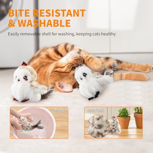 Gigwi Flappy Bird Cat Toy For Indoor Cats, Rechargeable Lifelike Sandpiper Interactive Flapping Bird Cat Toy Tweet, Flapping Wings & Lively Chirping, Catnip Toys For Kitten, Touch Activated (Couple) - Image 4