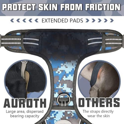 Auroth Tactical Dog Training Harness No Pulling Front Clip Leash Adhesion Reflective K9 Pet Working Vest Easy Control for Small Medium Large Dogs Blue Camo XL - Image 3