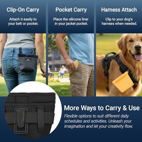 Dog Treat Pouch for Training,2 Cup Capacity with Silicone Liner for Dry or Wet Food,Fanny Pack for Dog Walking and Puppy Rewards,Hands-Free Adjustable Waist Carry Bag (Black) - Image 7