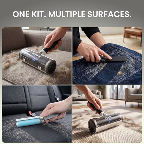5-in-1 Kit Pet Hair Remover for Furniture & Couch - Reusable Lint Roller, Dog & Cat Fur Remover for Carpet, Car & Clothes, Mini Travel Roller, Grooming & Bath Brush Set for Sofa, Upholstery & Bedding - Image 5