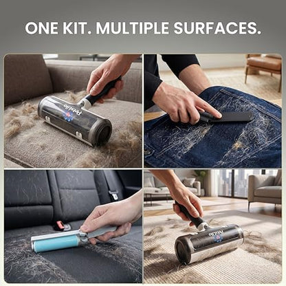 5-in-1 Kit Pet Hair Remover for Furniture & Couch - Reusable Lint Roller, Dog & Cat Fur Remover for Carpet, Car & Clothes, Mini Travel Roller, Grooming & Bath Brush Set for Sofa, Upholstery & Bedding - Image 5