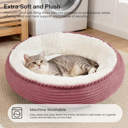 Love's cabin Round Donut Cat and Dog Cushion Bed, 20in Pet Bed for Cats or Small Dogs, Anti-Slip & Water-Resistant Bottom, Super Soft Durable Fabric Pet beds, Washable Luxury Bed Dusty Rose Stripe - Image 7