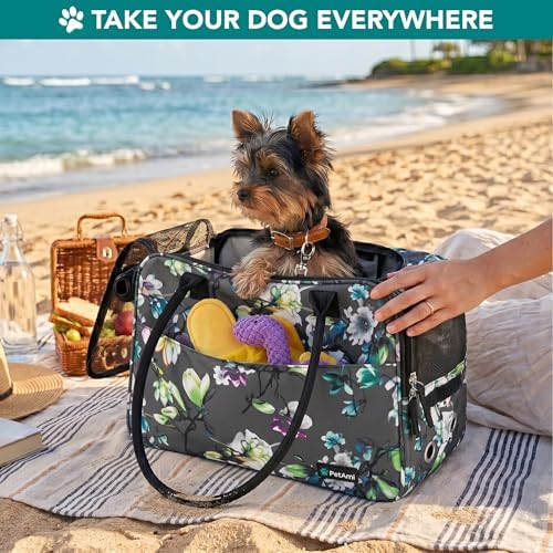 PetAmi Small Dog Purse Carrier with Pockets, Airline Approved, Floral Gray - Image 7