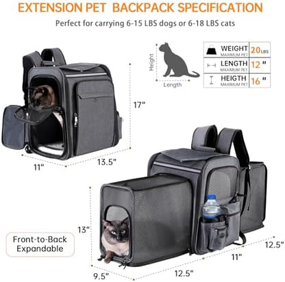 Cat Backpack Carrier,Double Side Expandable Cat Carrier Backpack,Dog Carrier Backpack for Medium Cats and Small Dogs,Puppies Up to 20 Lbs,Pets Carrier Backpack with Breathable Mesh(Grey) - Image 2