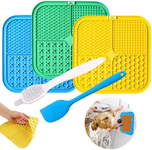 Dog Licking Mat, 3 Pcs Large Licking Mat for Dogs with Suction for Anxiety, Peanut Butter Dog Licking Mat Slow Feeder Dispensing Treater Lick Pad for Dogs Cats Grooming Bathing and Training by Kwispel
