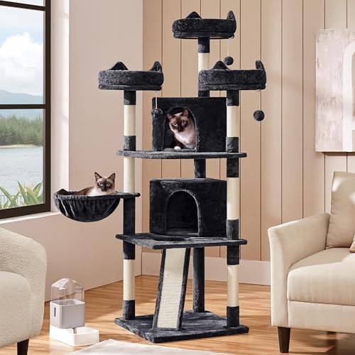 Yaheetech 69in Large Cat Tree Tower, 2 Condos, Sisal Posts & Cat-Ear Perch - Image 2