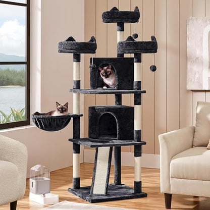 Yaheetech 69in Large Cat Tree Tower, 2 Condos, Sisal Posts & Cat-Ear Perch - Image 2