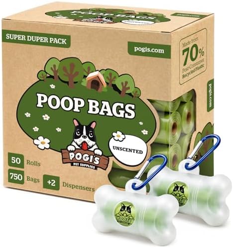 Pogi’s Dog Poop Bags – Leak-Proof & Extra Thick Pet Waste Bags with 2 Holders (Unscented, 50 Rolls, 750-Count) by PogisPetSupplies